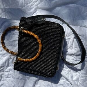MARC & GRAHAM Black Woven Handbag with Bamboo Handles
